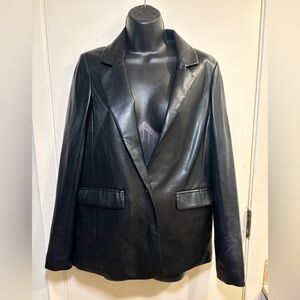 Abercrombie & Fitch Vegan Leather Blazer Black Oversized Women XS Jacket